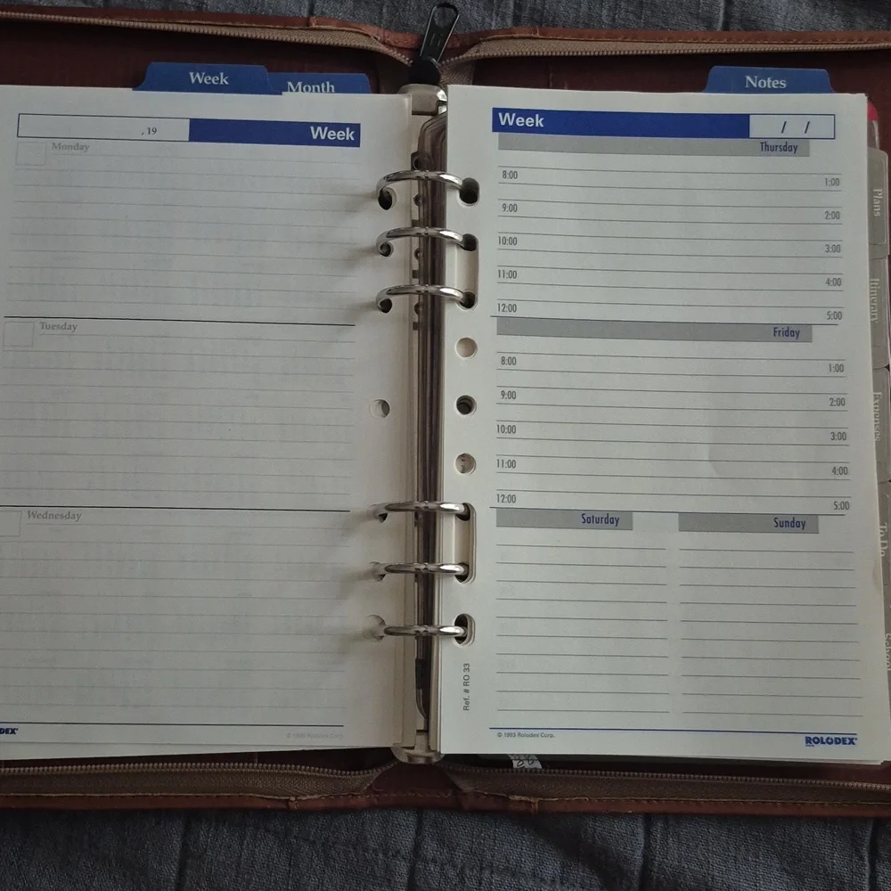 Vintage ROLODEX Zip Around Organizer 90s Saddle Brown leather Planner System